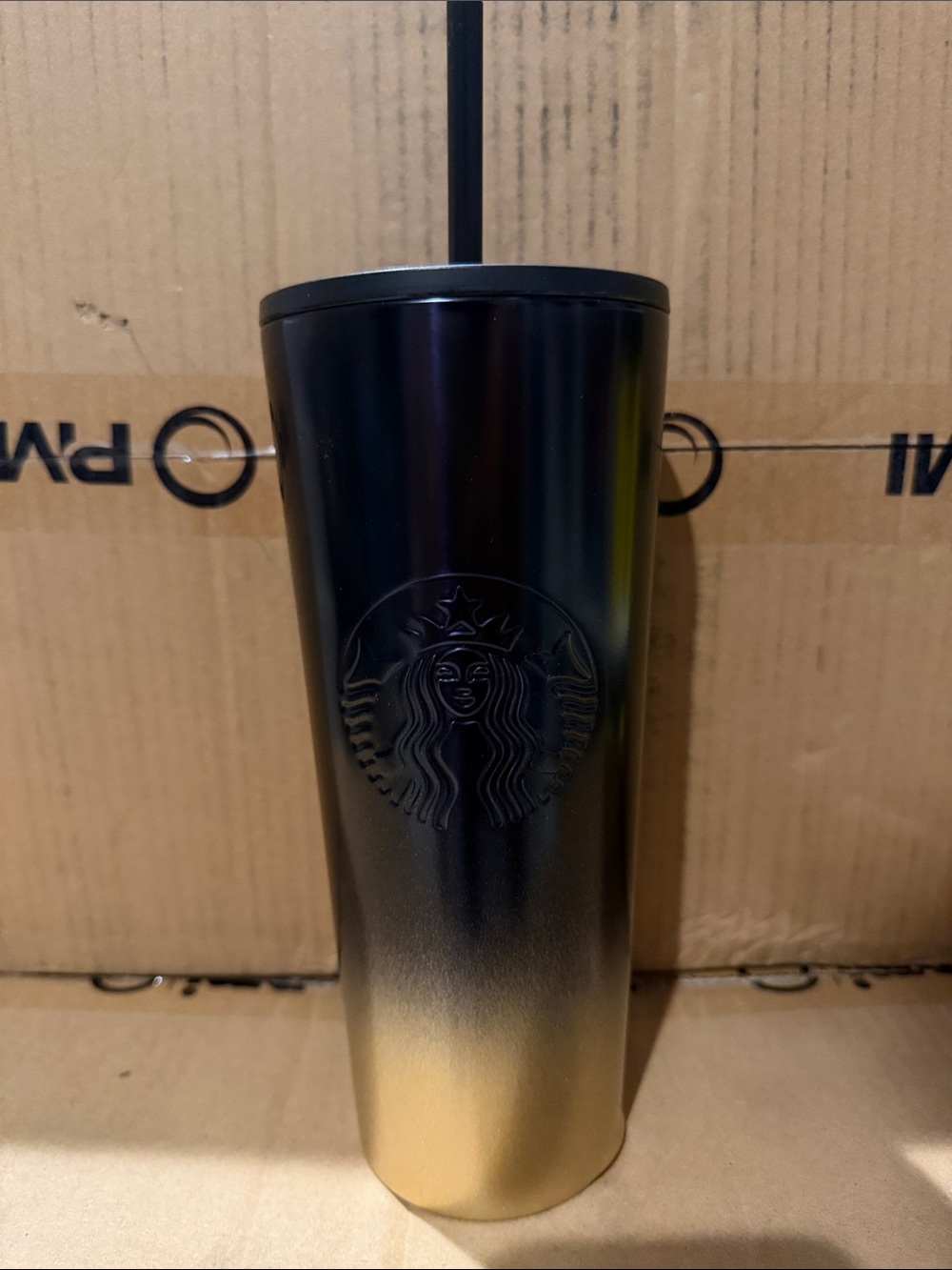 Starbucks Black and Gold Ombre Reusable Tumbler with Straw
